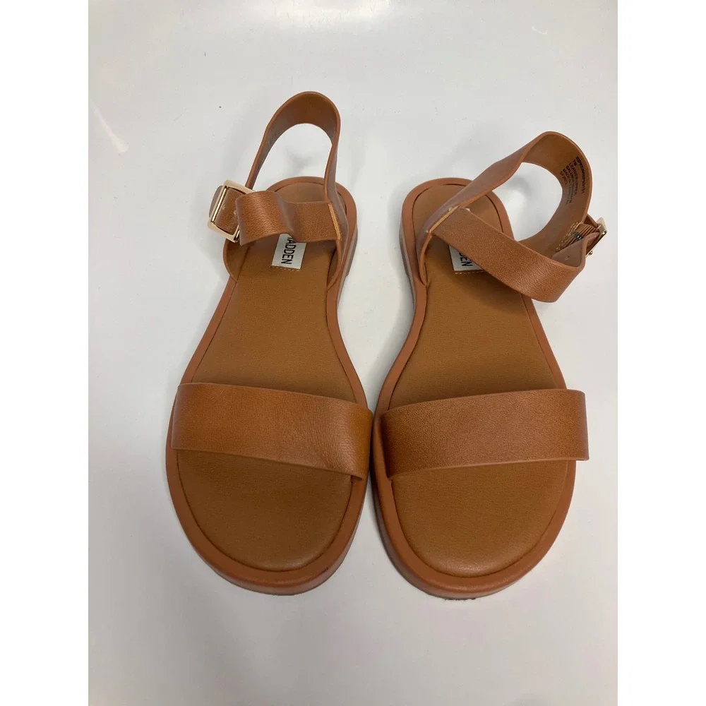 Steve Madden Ripken Sandals Womens 7M Brown Excellent Leather Ankle Strap Flat